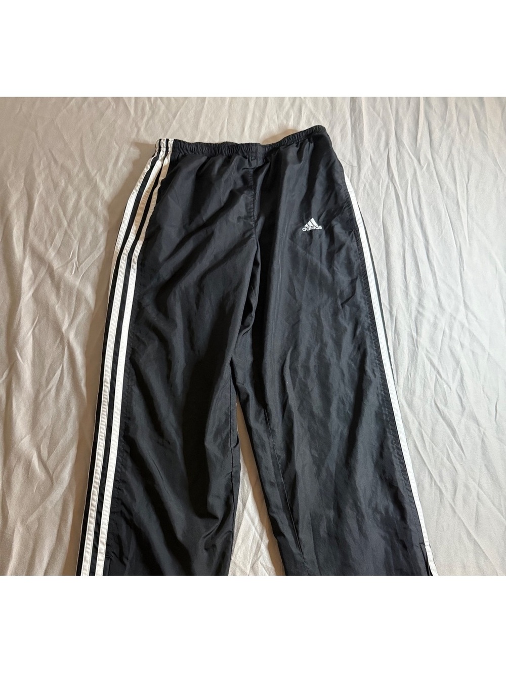 Adidas Black Track Pants with White Stripes, Size Small, Lightweight and Durable